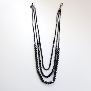 Black Beaded Faceted Necklace 3 Rows